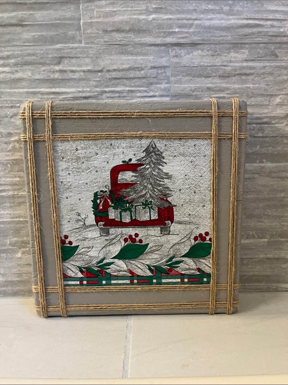 Holiday Red Truck Table Art - Festive Home Holiday Decor